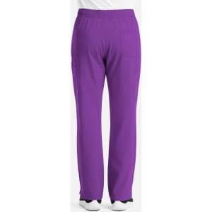 A pair of men's cargo pants in a vibrant purple colour, featuring an elastic waistband and multiple pockets.