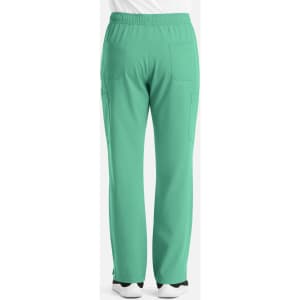 A pair of men's cargo pants in a vibrant light green colour, featuring multiple pockets and an elastic waistband.