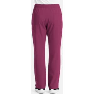 A pair of men's cargo pants in a deep berry colour, featuring an elastic waistband and multiple pockets.