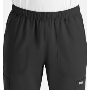 A pair of black men's joggers featuring a full elastic waistband and side pockets.