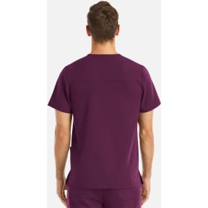 A men's V-neck top in a rich purple colour, featuring a simple design and short sleeves. It has branding on the back.