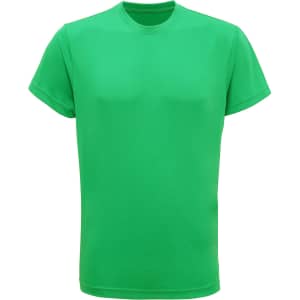 A bright green Performance T-Shirt with a classic crew neck design and short sleeves. It features a logo.