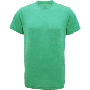A green performance T-shirt with a classic crew neck and short sleeves. It features a logo.