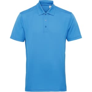 A panelled polo in bright blue featuring a classic collar and button placket. The shirt has a logo on it.