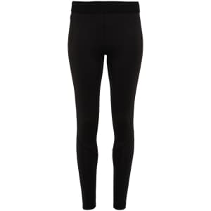 Black training leggings with a fitted design and a logo on the waistband.