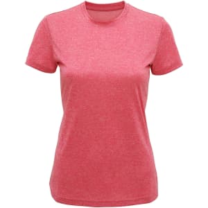A red performance t-shirt with a classic crew neck and short sleeves. It features a subtle texture and a logo.