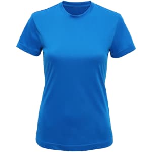 A performance T-shirt in bright blue with a crew neck and short sleeves, featuring a logo.