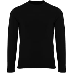 A long-sleeve black baselayer for kids, featuring a simple design and a slight stretch. It has a logo on it.