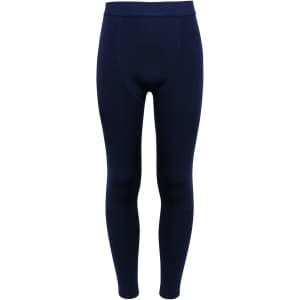 Navy kids training leggings with a fitted design and a waistband, featuring a logo on the waistband.