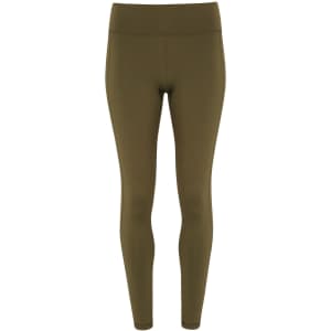 Performance leggings in a solid olive green colour, featuring a fitted design and a wide waistband.