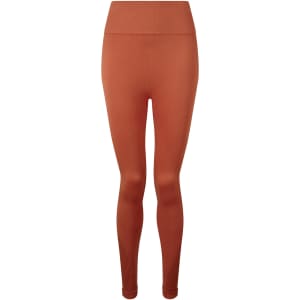 Rust-coloured seamless leggings with a high waistband, featuring a branding logo.
