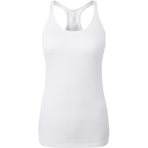 A white seamless 3D fit sport sculpt vest with a racerback design. It features a fitted silhouette and subtle ribbing.