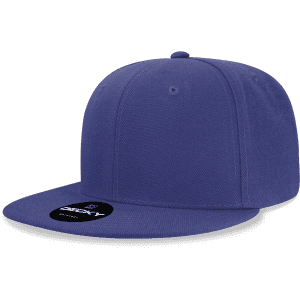 A purple 6 panel high profile structured snapback cap with a logo on the front.