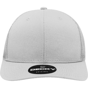 A grey structured trucker cap with a curved brim and an internal logo detail.