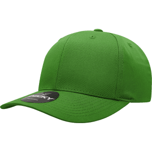 A mid-profile structured cap in vibrant green with a curved brim and a logo on the side.