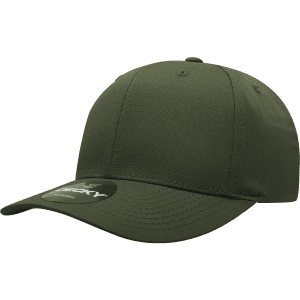 A green 6 panel mid-profile structured cap featuring a curved brim and a branding logo.
