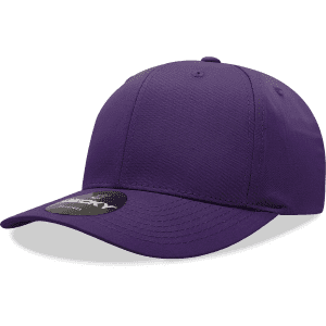 A purple 6 panel mid profile structured cap featuring a logo on the front.