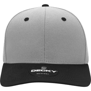 A grey and black 6 Panel Mid Profile Structured Cap featuring a front logo.