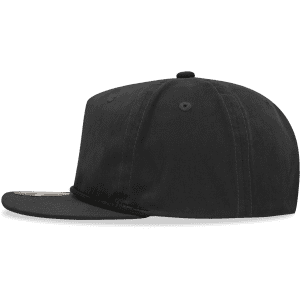 A black high-profile relaxed rope hat featuring a flat brim and an adjustable strap at the back.
