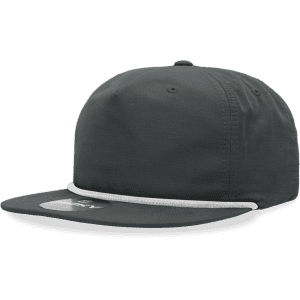A grey 5 Panel High Profile Relaxed Rope Hat featuring a contrasting white rope detail and a logo on the front.