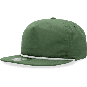 A green 5-panel high profile relaxed rope hat with a flat brim and a decorative rope detail.