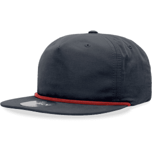 A five-panel high profile relaxed rope hat in dark grey with a red rope detail along the brim.