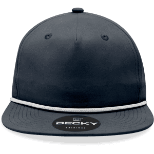A navy 5 Panel High Profile Relaxed Rope Hat featuring a white rope detail and a logo on the front.