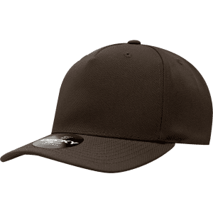 A brown 5 Panel Mid Profile Structured Cap featuring a curved brim and a logo on the side.