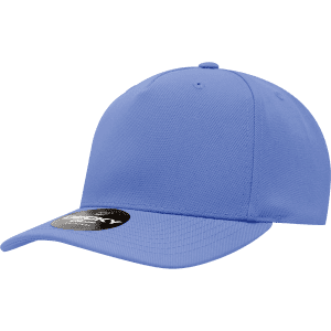 A blue 5 Panel Mid Profile Structured Cap with a logo on the front.
