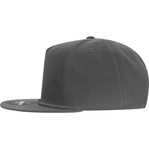 A high-profile, relaxed grey 5-panel rope hat featuring a curved brim and a logo on the side.
