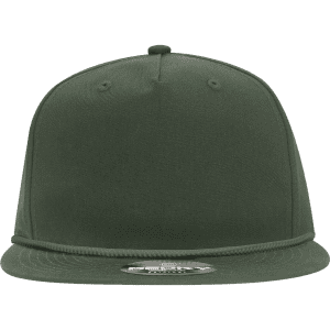 A green five-panel high profile relaxed rope hat with a structured design and a logo on the front.