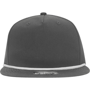 A dark grey high profile 5 panel relaxed rope hat with a white rope detail and a logo on the front.