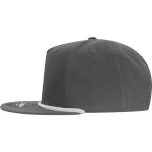 A grey 5 Panel High Profile Relaxed Rope Hat with a white rope detail and a logo on the front.
