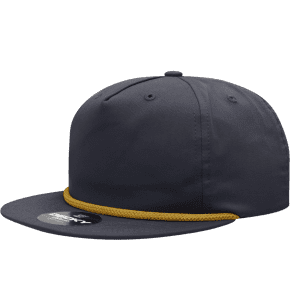 A high-profile relaxed rope hat in dark grey with a yellow rope detailing along the brim. Features a logo.