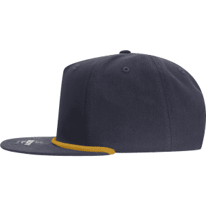 A navy blue 5 Panel High Profile Relaxed Rope Hat featuring a yellow rope detail along the front.