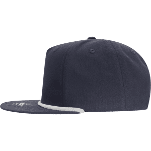 A navy blue 5 Panel High Profile Relaxed Rope Hat featuring a white rope detail and a logo.
