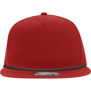 A red 5-panel high profile relaxed rope hat with a black rope detail and an emblem on the front.