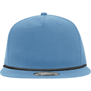 A blue 5-panel high profile relaxed rope hat featuring a black rope detail and a logo on the front.