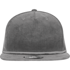 A grey 5-panel high profile relaxed rope hat with a textured corduroy design and a logo.