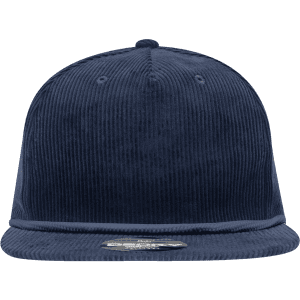 A navy blue 5 panel high profile relaxed rope hat with a textured corduroy finish and a flat brim.