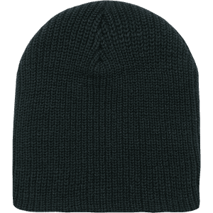 A cuffless watch cap in dark green with a knitted texture, featuring a rounded top and no visible logo.