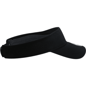 A black sun visor features a pique pattern and a branded logo on the front. The visor has an adjustable strap.