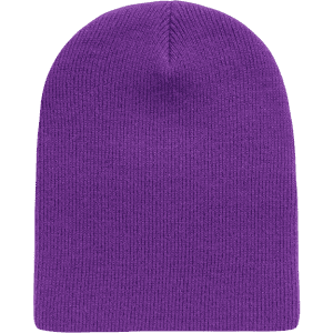 A purple short beanie featuring a ribbed texture, with a simple design and no visible branding.