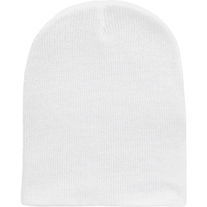 A white short beanie displayed against a transparent background, featuring a simple, ribbed knit design.