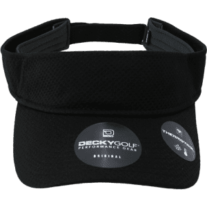 A black dimple patterned sun visor featuring a logo and a breathable design.