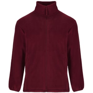 A maroon Artic Fleece Jacket with a high neck and full-length sleeves. It features a central zip and has a logo.