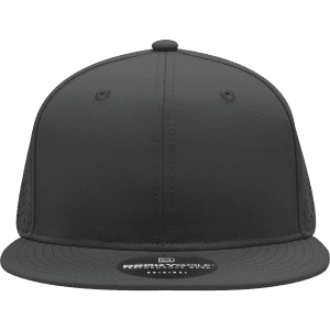 A black high-profile perforated cap featuring a logo on the front and ventilation holes on the sides.