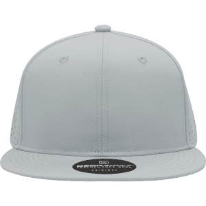 A high-profile perforated cap in white, featuring a flat brim and a logo on the front.
