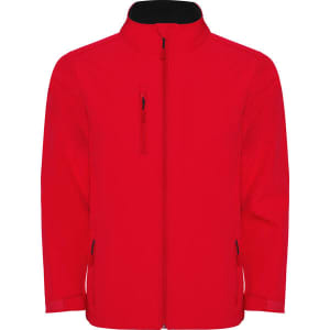 A red Nebraska softshell jacket featuring a full zip and side pockets, along with a logo on the front.