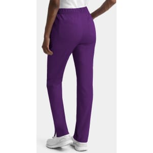 A pair of women's cargo pants in purple with a full elastic waistband, featuring a simple design and logo detail.